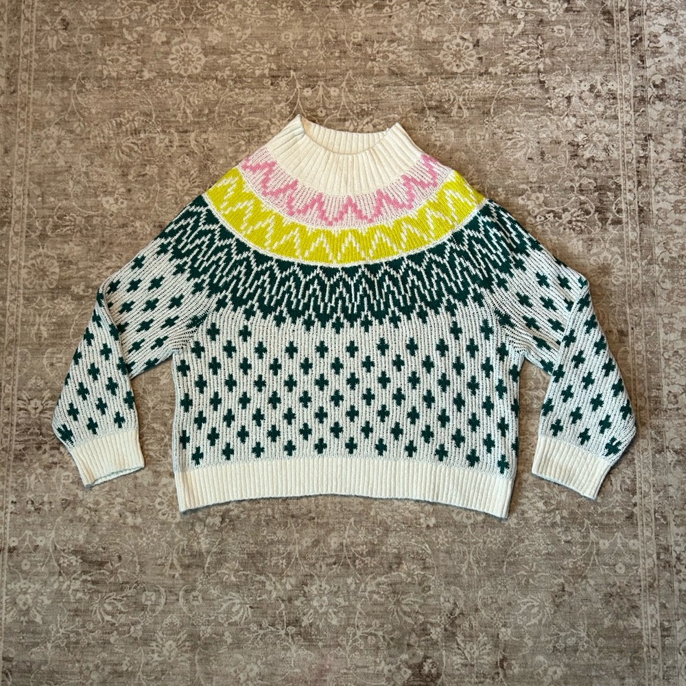 Old Navy Women's Sweater with Pink, Yellow, and Green Pattern